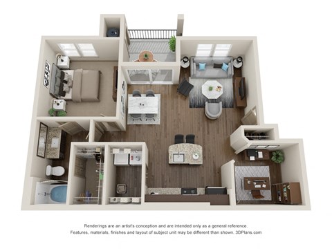 1 bed 1 bath A3 Floor Plan at Lakeline East Apartments, Texas